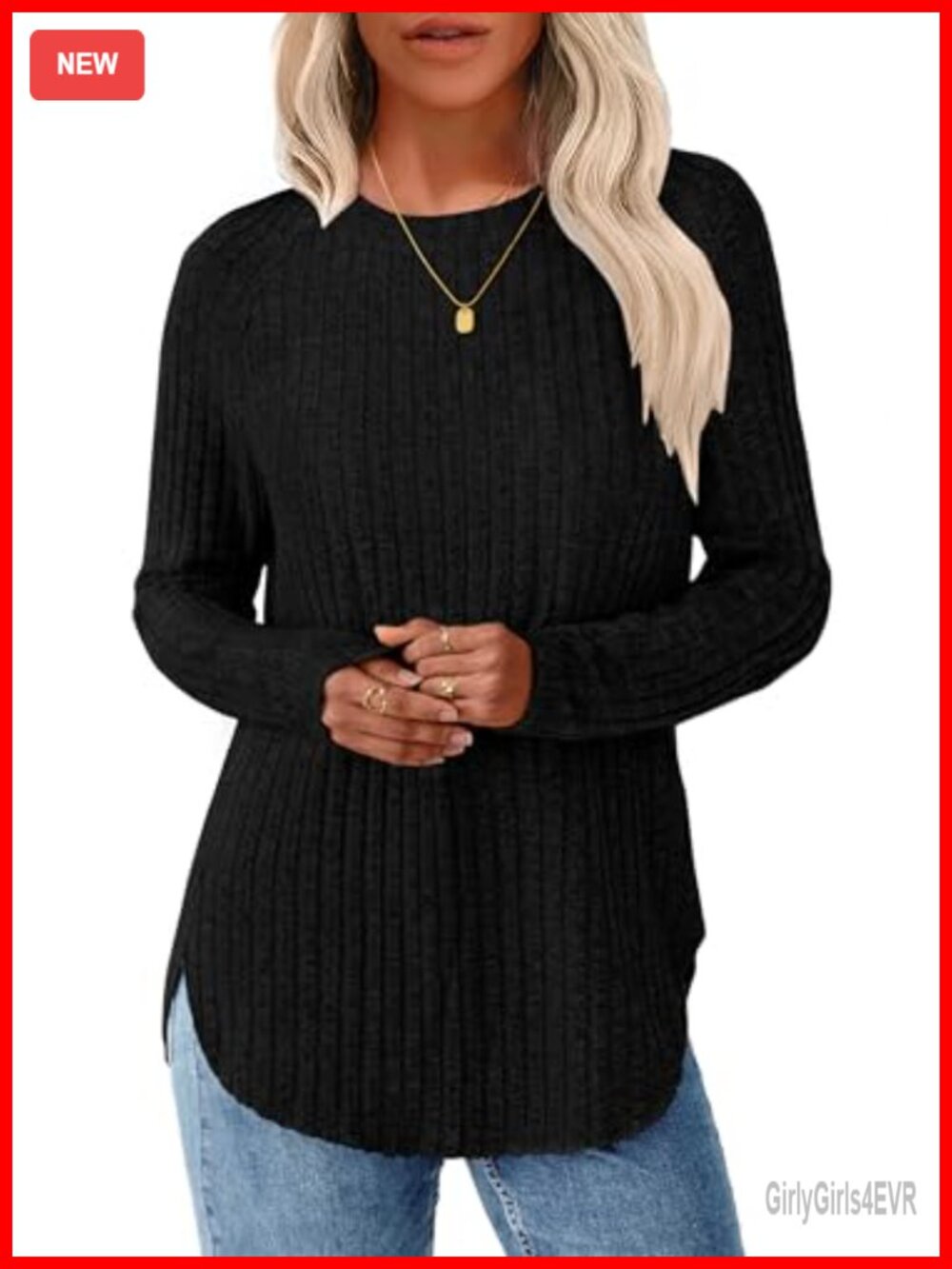 Womens Long Sleeve Tunic Sweater Crew Neck Loose Fit Lightweight Pullover